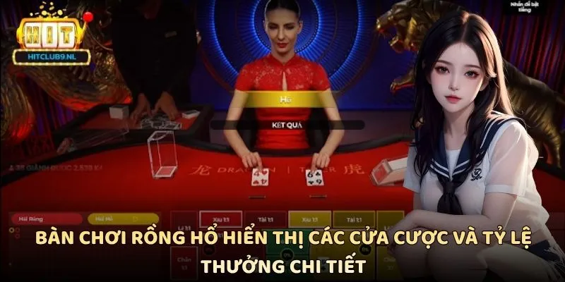 Bàn chơi Rồng Hổ hiển thị các cửa cược và tỷ lệ thưởng chi tiết